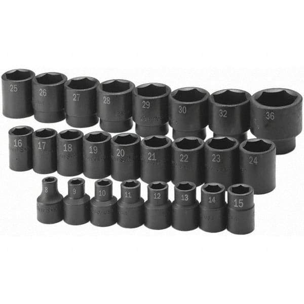 SK - 1/2" Drive Standard Impact Socket Set - 8 to 36mm, Metric Measurement Standard - Apex Tool & Supply