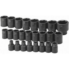 SK - 1/2" Drive Standard Impact Socket Set - 8 to 36mm, Metric Measurement Standard - Apex Tool & Supply