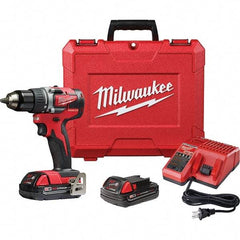 Milwaukee Tool - 18 Volt 1/2" Chuck Pistol Grip Handle Cordless Drill - 0-1800 RPM, Single-Sleeve Ratcheting Chuck, Reversible, 2 Lithium-Ion Batteries Included - Apex Tool & Supply