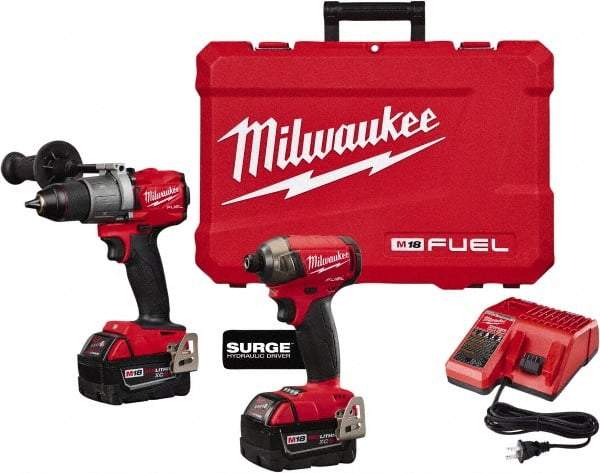 Milwaukee Tool - 18 Volt Cordless Tool Combination Kit - Includes Hammer Drill & 1/4" Hex Impact Driver, Lithium-Ion Battery Included - Apex Tool & Supply