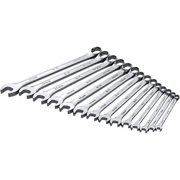 SK - 14 Piece, Combination Wrench Set - Metric System of Measurement, Chrome Finish - Apex Tool & Supply