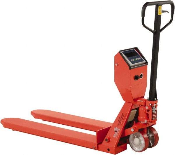 Vestil - 5,000 Lb Capacity, 7-1/2" Lift Scale Pallet Truck - 3" Min Lift Height, 48" Fork Length x 22-3/8" Fork Width, 22-1/2" Overall Width - Apex Tool & Supply