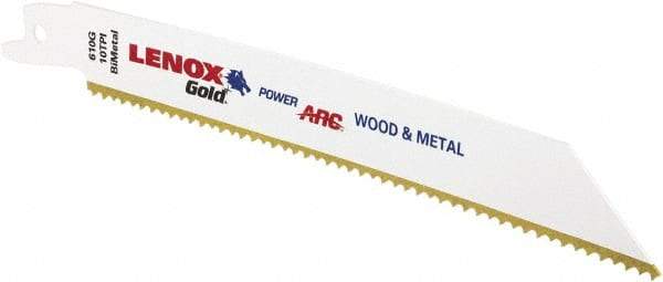 Lenox - 6" Long x 3/4" Thick, Bi-Metal Reciprocating Saw Blade - Tapered Profile, 10 TPI, Toothed Edge, Universal Shank - Apex Tool & Supply