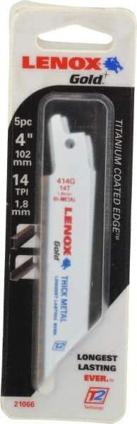 Lenox - 4" Long x 3/4" Thick, Bi-Metal Reciprocating Saw Blade - Tapered Profile, 14 TPI, Toothed Edge, Universal Shank - Apex Tool & Supply