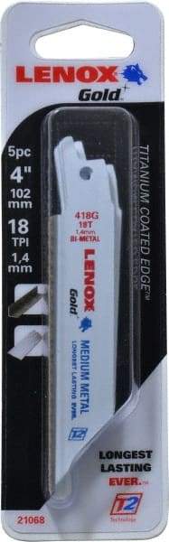 Lenox - 4" Long x 3/4" Thick, Bi-Metal Reciprocating Saw Blade - Tapered Profile, 18 TPI, Toothed Edge, Universal Shank - Apex Tool & Supply