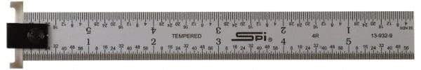 SPI - 18" Long, 1/64, 1/32" and 0.5, 1mm Graduation, Tool Steel Rule - English/Metric Graduation Style, 1-1/8" Wide, Silver, Satin Chrome Finish - Apex Tool & Supply