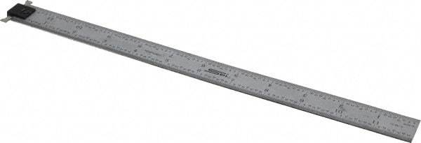 SPI - 12" Long, 1/64, 1/32" and 0.5, 1mm Graduation, Tool Steel Rule - English/Metric Graduation Style, 1" Wide, Silver, Satin Chrome Finish - Apex Tool & Supply