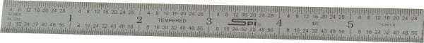 SPI - 6" Long, 1/64, 1/32, 1/16, 1/8" Graduation, Flexible Steel Rule - 4R Graduation Style, 1/2" Wide, Silver, Satin Chrome Finish - Apex Tool & Supply