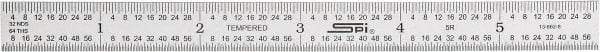 SPI - 6" Long, 1/100, 1/64, 1/32, 1/10" Graduation, Flexible Steel Rule - 5R Graduation Style, 1/2" Wide, Silver, Satin Chrome Finish - Apex Tool & Supply