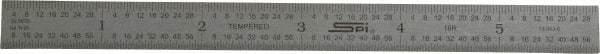 SPI - 6" Long, 1/100, 1/64, 1/50, 1/32" Graduation, Flexible Steel Rule - 16R Graduation Style, 1/2" Wide, Silver, Satin Chrome Finish - Apex Tool & Supply