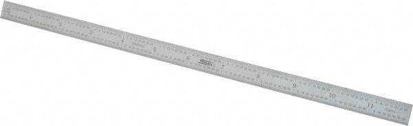 SPI - 12" Long, 1/64, 1/32" and 0.5, 1mm Graduation, Flexible Steel Rule - English/Metric Graduation Style, 1/2" Wide, Silver, Satin Chrome Finish - Apex Tool & Supply