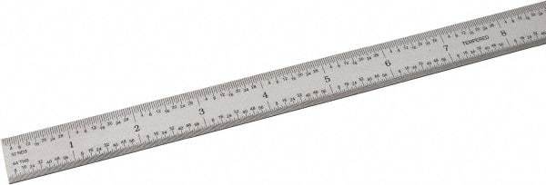 SPI - 18" Long, 1/100, 1/64, 1/50, 1/32" Graduation, Flexible Steel Rule - 16R Graduation Style, 3/4" Wide, Silver, Satin Chrome Finish - Apex Tool & Supply