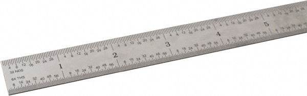 SPI - 24" Long, 1/64, 1/50, 1/32, 1/10" Graduation, Flexible Steel Rule - 3R Graduation Style, 3/4" Wide, Silver, Satin Chrome Finish - Apex Tool & Supply