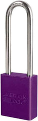 American Lock - Keyed Different Conductive Lockout Padlock - 3" Shackle Clearance, 1/4" Shackle Diam, 1.8" Body Height x 3/4" Body Width, Purple, 6 Pins - Apex Tool & Supply