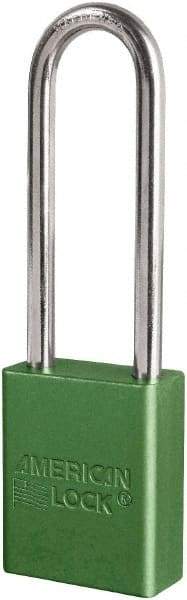 American Lock - Keyed Different Conductive Lockout Padlock - 3" Shackle Clearance, 1/4" Shackle Diam, 1.8" Body Height x 3/4" Body Width, Green, 6 Pins - Apex Tool & Supply