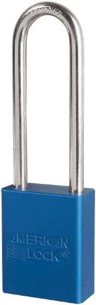 American Lock - Keyed Different Conductive Lockout Padlock - 3" Shackle Clearance, 1/4" Shackle Diam, 1.8" Body Height x 3/4" Body Width, Blue, 6 Pins - Apex Tool & Supply