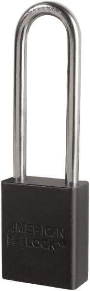American Lock - Keyed Different Conductive Lockout Padlock - 3" Shackle Clearance, 1/4" Shackle Diam, 1.8" Body Height x 3/4" Body Width, Black, 6 Pins - Apex Tool & Supply