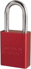 American Lock - Keyed Different Conductive Lockout Padlock - 1-1/2" Shackle Clearance, 1/4" Shackle Diam, 1.8" Body Height x 3/4" Body Width, Red, 6 Pins - Apex Tool & Supply