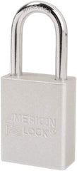 American Lock - Keyed Different Conductive Lockout Padlock - 1-1/2" Shackle Clearance, 1/4" Shackle Diam, 1.8" Body Height x 1-1/2" Body Width, Silver, 6 Pins - Apex Tool & Supply