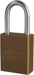 American Lock - Keyed Different Conductive Lockout Padlock - 1-1/2" Shackle Clearance, 1/4" Shackle Diam, 1.8" Body Height x 3/4" Body Width, Brown, 6 Pins - Apex Tool & Supply
