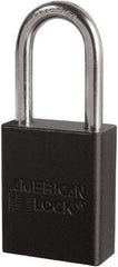 American Lock - Keyed Different Conductive Lockout Padlock - 1-1/2" Shackle Clearance, 1/4" Shackle Diam, 1.8" Body Height x 3/4" Body Width, Black, 6 Pins - Apex Tool & Supply