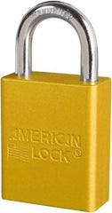 American Lock - Keyed Different Conductive Lockout Padlock - 1" Shackle Clearance, 1/4" Shackle Diam, 1.8" Body Height x 3/4" Body Width, Yellow, 6 Pins - Apex Tool & Supply