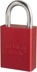 American Lock - Keyed Different Conductive Lockout Padlock - 1" Shackle Clearance, 1/4" Shackle Diam, 1.8" Body Height x 3/4" Body Width, Red, 6 Pins - Apex Tool & Supply
