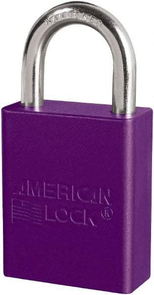 American Lock - Keyed Different Conductive Lockout Padlock - 1" Shackle Clearance, 1/4" Shackle Diam, 1.8" Body Height x 3/4" Body Width, Purple, 6 Pins - Apex Tool & Supply
