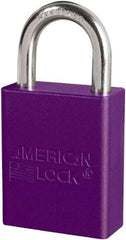 American Lock - Keyed Different Conductive Lockout Padlock - 1" Shackle Clearance, 1/4" Shackle Diam, 1.8" Body Height x 3/4" Body Width, Purple, 6 Pins - Apex Tool & Supply