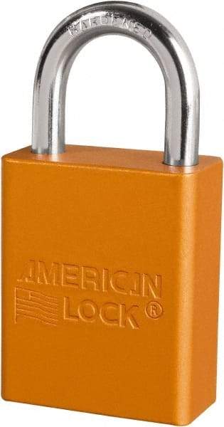 American Lock - Keyed Different Conductive Lockout Padlock - 1" Shackle Clearance, 1/4" Shackle Diam, 1.8" Body Height x 3/4" Body Width, Orange, 6 Pins - Apex Tool & Supply