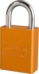American Lock - Keyed Different Conductive Lockout Padlock - 1" Shackle Clearance, 1/4" Shackle Diam, 1.8" Body Height x 3/4" Body Width, Orange, 6 Pins - Apex Tool & Supply