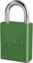 American Lock - Keyed Different Conductive Lockout Padlock - 1" Shackle Clearance, 1/4" Shackle Diam, 1.8" Body Height x 3/4" Body Width, Green, 6 Pins - Apex Tool & Supply