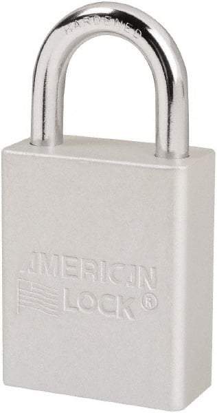 American Lock - Keyed Different Conductive Lockout Padlock - 1" Shackle Clearance, 1/4" Shackle Diam, 1.8" Body Height x 1-1/2" Body Width, Silver, 6 Pins - Apex Tool & Supply