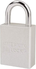 American Lock - Keyed Different Conductive Lockout Padlock - 1" Shackle Clearance, 1/4" Shackle Diam, 1.8" Body Height x 1-1/2" Body Width, Silver, 6 Pins - Apex Tool & Supply