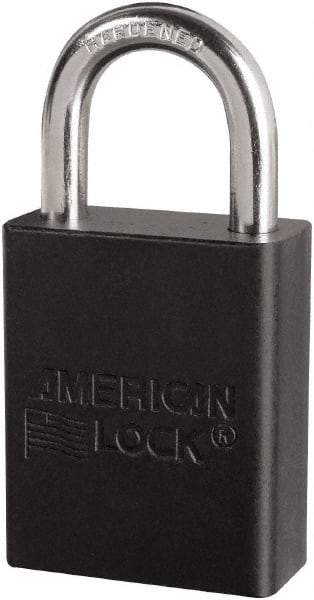 American Lock - Keyed Different Conductive Lockout Padlock - 1" Shackle Clearance, 1/4" Shackle Diam, 1.8" Body Height x 3/4" Body Width, Black, 6 Pins - Apex Tool & Supply