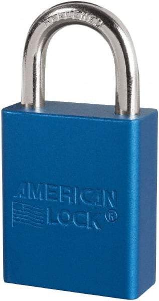 American Lock - Keyed Different Conductive Lockout Padlock - 1" Shackle Clearance, 1/4" Shackle Diam, 1.8" Body Height x 3/4" Body Width, Blue, 6 Pins - Apex Tool & Supply