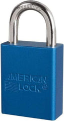 American Lock - Keyed Different Conductive Lockout Padlock - 1" Shackle Clearance, 1/4" Shackle Diam, 1.8" Body Height x 3/4" Body Width, Blue, 6 Pins - Apex Tool & Supply