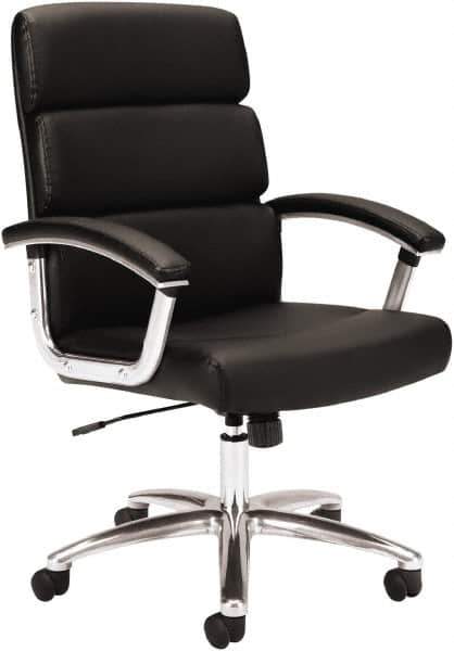 Basyx - 37-3/4" High Executive Mid Back Chair - 24" Wide x 24" Deep, Leather Seat, Black - Apex Tool & Supply