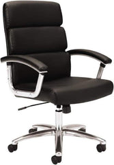 Basyx - 37-3/4" High Executive Mid Back Chair - 24" Wide x 24" Deep, Leather Seat, Black - Apex Tool & Supply