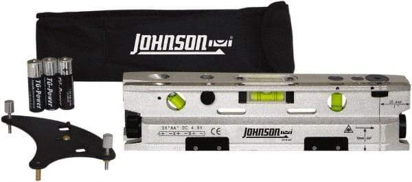 Johnson Level & Tool - 3 Beam 100' (Interior) Max Range Torpedo Laser Level - Red Beam, 1/8" at 50' Accuracy, 3-1/8" Long x 10" Wide x 2-1/4" High, Battery Included - Apex Tool & Supply