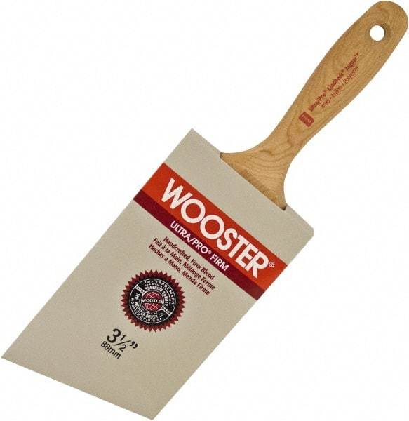 Wooster Brush - 3-1/2" Angled Nylon/Polyester Wall Brush - 3-7/16" Bristle Length, 5-3/4" Maple Beavertail Handle - Apex Tool & Supply