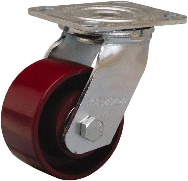 Hamilton - 4" Diam x 2" Wide x 5-5/8" OAH Top Plate Mount Swivel Caster - Cast Iron, 1,000 Lb Capacity, Precision Ball Bearing, 4 x 4-1/2" Plate - Apex Tool & Supply