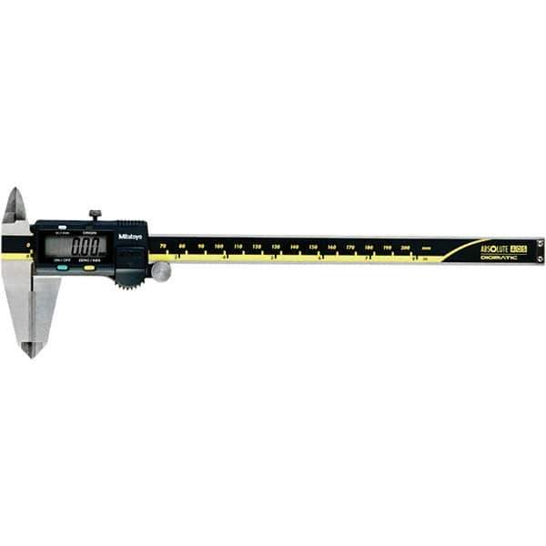 Mitutoyo - 0 to 8" Range 0.01mm Resolution, Electronic Caliper - Steel with 50mm Carbide-Tipped Jaws, 0.001" Accuracy - Apex Tool & Supply
