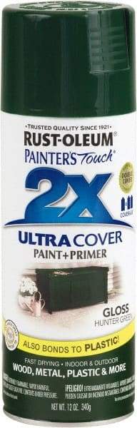 Rust-Oleum - Hunter Green, Gloss, Enamel Spray Paint - 8 to 12 Sq Ft per Can, 12 oz Container - Apex Tool & Supply
