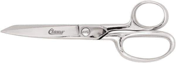 Clauss - 3" LOC, 6" OAL Chrome Plated Straight Trimmers - Steel Straight Handle, For Paper, Fabric - Apex Tool & Supply