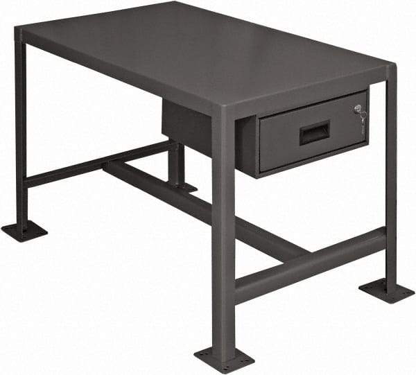 Durham - 24 Wide x 18" Deep x 36" High, Steel Machine Work Table with Drawer - Flat Top, Rounded Edge, Fixed Legs, Gray - Apex Tool & Supply