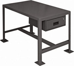 Durham - 24 Wide x 18" Deep x 36" High, Steel Machine Work Table with Drawer - Flat Top, Rounded Edge, Fixed Legs, Gray - Apex Tool & Supply