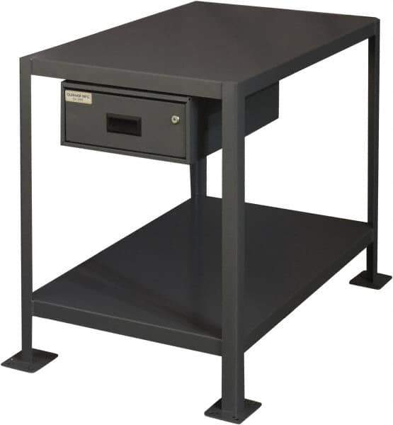 Durham - 24 Wide x 18" Deep x 42" High, Steel Machine Work Table with Drawer - Flat Top, Rounded Edge, Fixed Legs, Gray - Apex Tool & Supply