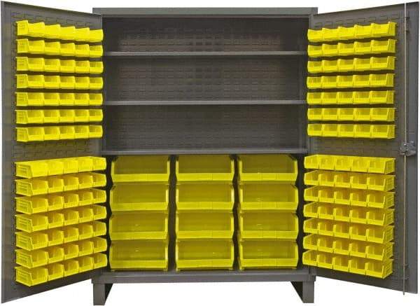 Durham - 3 Shelf 156 Bin Storage Cabinet - Steel, 60" Wide x 24" Deep x 78" High, Gray - Apex Tool & Supply
