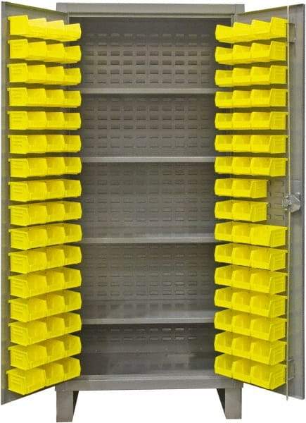 Durham - 4 Shelf 120 Bin Storage Cabinet - Steel, 48" Wide x 24" Deep x 78" High, Gray - Apex Tool & Supply